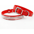 Full Crystal Rhinestones Shing Diamonds PU Leather Dog Pet Collars with Rhinestones Buckleï¼ŒRedï¼ŒX-Small:5/8 *8-10