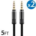 2x 3.5Mm Male To Male Audio Cable by FREEDOMTECH 5FT Universal Auxiliary Cord 3.5mm Male to Male Round Braided Audio Aux Cable w/Aluminum Connector for iPods iPhone iPads Galaxy Home Car Stereos