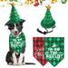 Shulemin 2Pcs/Set Dog Bandana Hat Plaid Pattern Dress-up Skin Friendly Pet Triangle Bib Christmas Cap Set for Holiday Green