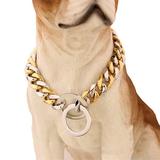 Gold Dog Collar Chain with Steel Buckle Width Stainless Steel Cuban Link Slip Chain Training Collar Necklace for Large