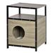 PawHut Wooden Cat House Kitten Condo Shelter Bed w/Soft Cushion Cat Litter Box Enclosure End Table Hideaway Cabinet Storage Grey