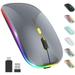 LED Wireless Mouse Rechargeable Slim Silent Mouse 2.4G Portable Mobile Optical Office Mouse for Notebook PC Laptop Computer Desktop (Grey)
