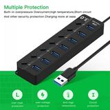 Clearance New HHB With Switch Plug and Pull 7-Port USB 3.0 Hub with Individual Power Switches for Home Travel Usage(without Battery) Black