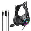 ONIKUMA K9 3.5mm Wired Gaming Headset Removable Cat Ears Headphones Noise Canceling E-Sports Earphone with Microphone RGB Control Mute Mic for PC Laptop Smart Phone