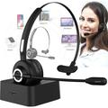 Bluetooth Headset Wireless Headset with Microphone Trucker Noise Canceling Headset 17h Talk Time & Extra 200h Power by Charge Base Pro Clear Sound for Cell Phone/PC/Truck Driver/Office/Call Center