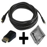 Canon PowerShot D20 Compatible 15ft HDMIÂ® to HDMIÂ® Mini Connector Cable Cord PLUS HDMIÂ® Male to HDMIÂ® Mini Female Adapter with Huetron Microfiber Cleaning Cloth