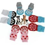 Walbest 4Pcs/Set Small Pet Dog Socks Soft Knitted Cotton Rubber Particles Non-Slip Socks Suitable for Small and Medium Size Dogs and Cats Paw Protector for Indoor Hardwood Floor Walking (Blue M)