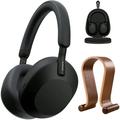 Sony WH-1000XM5 Wireless Industry Leading Noise Canceling Headphones Black Bundle with Deco Gear Wood Headphone Display Stand and Protective Travel Carry Case (Open-Box)