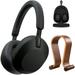 Sony WH-1000XM5 Wireless Industry Leading Noise Canceling Headphones Black Bundle with Deco Gear Wood Headphone Display Stand and Protective Travel Carry Case (Open-Box)