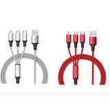3-in-1 Nylon Braided 4FT 3A Charging Cable (8Pin Type-C Micro USB) 2 Pack Mix n Match
