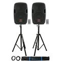2) Rockville BPA8 8 Pro Powered 300w DJ PA Speakers+Bluetooth+Stands+Cables+Bag