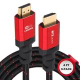 Ritz Gear 4K HDMI Cable 4 ft [3 Pack] Braided Nylon Cord & Gold Connectors High Speed HDMI 2.0 with Ethernet Compatible with PS5 PS4 PS3 Xbox Roku Apple TV HDTV Blu-ray Laptop PC Monitor