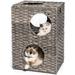 Rolife Cat House Wicker Cat Bed for Indoor Cats Woven Rattan Cat Condos Outdoor Sturdy Large Cat Furniture with Cushion Gray
