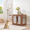 Unipaws Pet Crate End Table Double Doors Wooden Wire Dog Kennel with Pet Bed Walnut