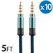 10x 3.5Mm Male To Male Audio Cable by FREEDOMTECH 5FT Universal Auxiliary Cord 3.5mm Male to Male Round Braided Audio Aux Cable w/Aluminum Connector for iPod iPhone iPads Galaxy Home Car Stereos