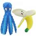 Dog Squeaky Chew Toys Cute Octopus and Banana Plush Fluffy Dog Toys for Small Medium Large Dogs Interactive Stuffed Animal Puppy Toys Dog Teething Toys Company Chew Toys Blue