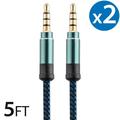 2x 3.5Mm Male To Male Audio Cable by FREEDOMTECH 5FT Universal Auxiliary Cord 3.5mm Male to Male Round Braided Audio Aux Cable w/Aluminum Connector for iPods iPhone iPads Galaxy Home Car Stereos