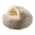 Cat Bed Round Soft Plush Burrowing Cave Hooded Cat Bed Donut for Dogs & Cats Faux Fur Cuddler Round Comfortable Self Warming Pet Bed