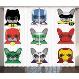 Superhero Curtains 2 Panels Set Bulldog Superheroes Fun Cartoon Puppies in Disguise Costume Dogs with Masks Print Window Drapes for Living Room Bedroom 108W X 84L Inches Multicolor by Ambesonne