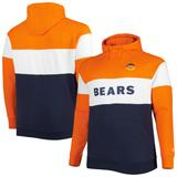 Men's New Era Orange/Navy Chicago Bears Big & Tall Throwback Colorblock Fleece Raglan Pullover Hoodie