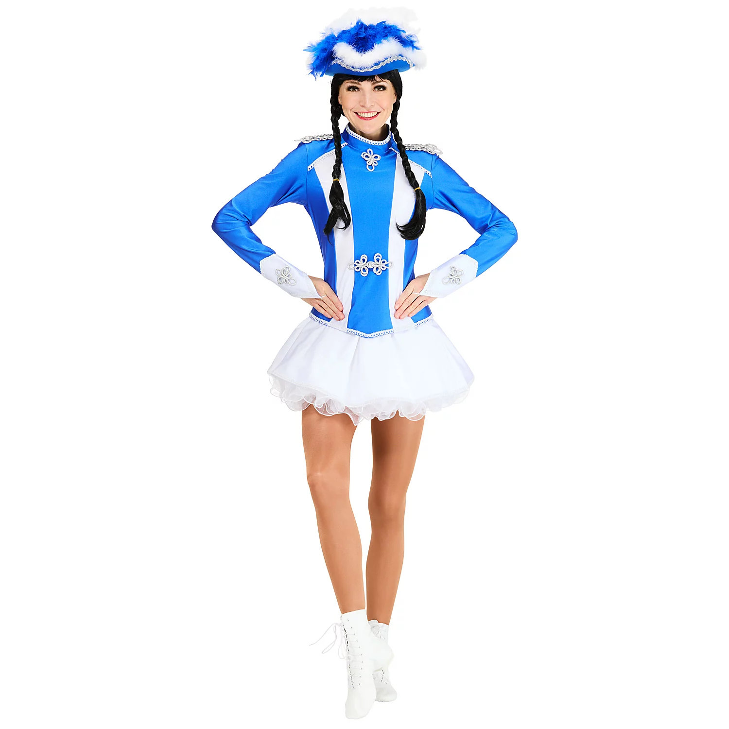 Tenue de majorette pour femme, bleu/blanc/argenté