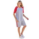 Plus Size Women's 2-Piece Short-Sleeve Set by Woman Within in Heather Grey Vivid Red (Size L)