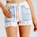 American Eagle Outfitters Shorts | American Eagle 4 High Waisted Striped Denim Frayed Mom Shorts Blue Pink White S | Color: Blue/White | Size: 4