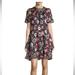 Kate Spade Dresses | Nwot Kate Spade Casa Flora Flutter-Sleeve Pleated Chiffon Dress, Size 6 | Color: Black/Pink | Size: 6