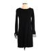Ann Taylor LOFT Outlet Casual Dress - Shift Crew Neck Long sleeves: Black Solid Dresses - Women's Size X-Small