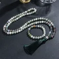 Collier Mala perlé en Jade indien 8mm 108 pour hommes et femmes chapelet de méditation Yoga