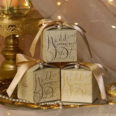 Nouvelle boîte à bonbons de mariage avec nœud de ruban de perles boîte à chocolat haut de gamme