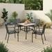 Sophia & William 5 Pieces Patio Outdoor Dining Set Metal Stackable Chairs and Teak Wood Table Black