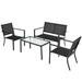 Patiojoy 4 PCS Patio Furniture Set Outdoor Conversation Set w/Glass Coffee Table Garden Bistro Set Gray