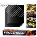 Artrylin 4 Pcs 15.7 x 11.8 Inch Grill Mats for Outdoor Grill with 10 Pcs Barbecue Stainless Steel Skewers 12inch