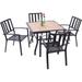 5-piece Metal Patio Furniture Set Outdoor Metal Dining Set: Square Wood-like Top Table With Umbrella Holes & 4 Stackable Backyard Garden Chairs