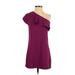 Cooper & Ella Casual Dress - Shift One Shoulder Short sleeves: Purple Solid Dresses - Women's Size X-Small