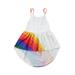 Musuos Girls Summer Dress Rainbow Print Strap Dress Party Backless Dress