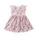 Binpure Girls Casual Dress Pink Sleeveless Round Collar Cartoon Print One-piece