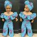 Hunpta Shoulder Off Dashiki Girls Jumpsuit+Headband Baby African Romper Girls Romper&Jumpsuit