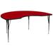 Flash Furniture Wren 48 W x 96 L Kidney Red Thermal Laminate Activity Table - Standard Height Adjustable Legs