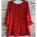 Free People Tops | Free People Red Florar Shirt Dress -Medium Size | Color: Red | Size: M