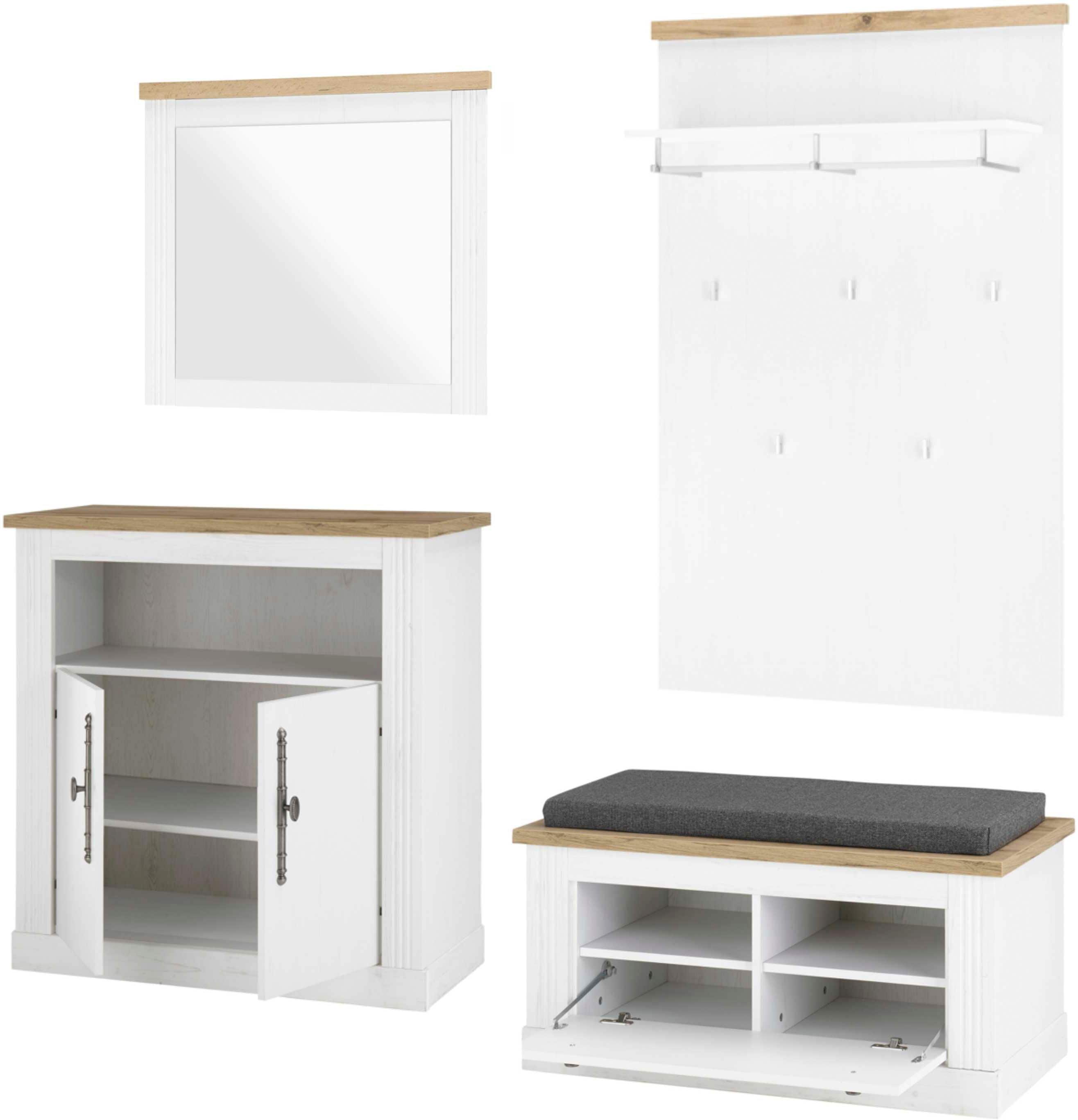 Garderoben-Set OTTO HOME "WESTMINSTER TOPSELLER", weiß (pinie weiß, wotan eiche), B:204cm H:200cm T:45cm, Kastenmöbel-Sets, im romantischen Landhausstil