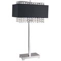 NEW Black Fabric Shade w/ Hanging Crystals Chrome Shiny Base 27 Table Lamp #733