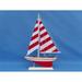 Handcrafted Decor Wooden Red Striped Pacific Sailer Model Sailboat Decoration- 25 in.