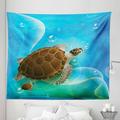 Ocean Tapestry Turtle Family Swimming in Ocean Bubbles Underwater World Cartoon Fun Art Fabric Wall Hanging Decor for Bedroom Living Room Dorm 5 Sizes Green Blue Brown by Ambesonne