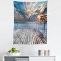 Scenery Tapestry Ocean Sea View Terrace Balcony During Sunset Dawn Image Print Fabric Wall Hanging Decor for Bedroom Living Room Dorm 5 Sizes Pale Brown Sky Blue by Ambesonne