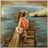 40 x 40 in. Romantic Girl Hand Painted Primo Mixed Media Iron Wall Sculpture 3D Metal Wall Art