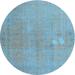 Ahgly Company Indoor Round Contemporary Koi Blue Persian Area Rugs 8 Round