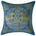 Stylo Culture Ethnic Bohemian Brocade Turquoise And Gold Throw Pillow Covers 12x12 Jacquard Weave Banarsi Christmas Throw Pillow Cases Elephant Floral 30x30 cm Decorative Cushion Covers (1 Pc)