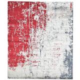 Red Wool / Silk Rug 8 X 10 Modern Hand Knotted Indian Abstract Large Carpet